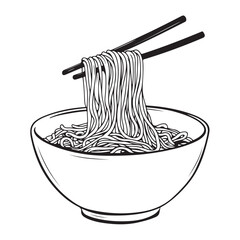 coloring pages for children 4-6 years old depicting kawaii Noodles with space for text Black and white children's style, clean and simple lines, no shading
