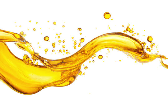 Vibrant Golden Liquid Wave with Droplets, isolated on white transparent background