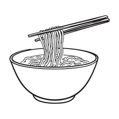 coloring pages for children 4-6 years old depicting kawaii Noodles with space for text Black and white children's style, clean and simple lines, no shading