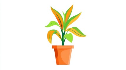 Illustration of a potted plant with green and orange leaves.