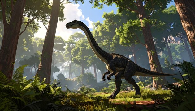 Dinosaur in a lush forest scene