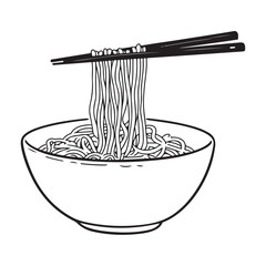coloring pages for children 4-6 years old depicting kawaii Noodles with space for text Black and white children's style, clean and simple lines, no shading