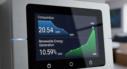 Modern smart home energy monitor displaying consumption and renewable generation data on screen