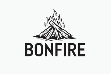 Bonfire Illustration, Campfire Flames on White Background, Black Bonfire Text