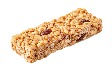 Granola Bar with Raisins and Seeds Isolated on White Transparent Background