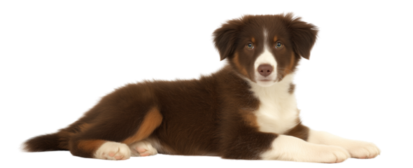 Lying Australian Shepherd Puppy with Brown and White Fur