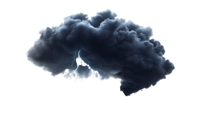 Dark Cumulonimbus Cloud with Lightning Strike storm thunder cutout PNG isolated on a transparent background