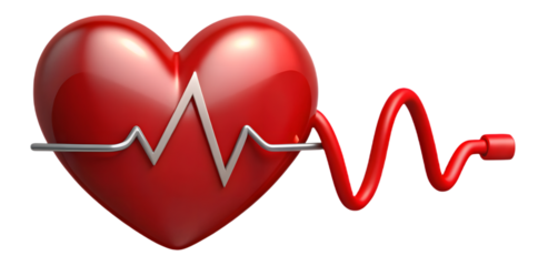Red Heart With Silver EKG Line On Black Background isolated on a transparent background