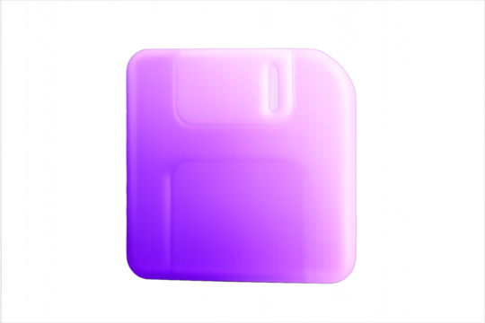 3D rendered illustration of a glossy, bubblegum pink and purple save or floppy disk icon on a solid gray background.