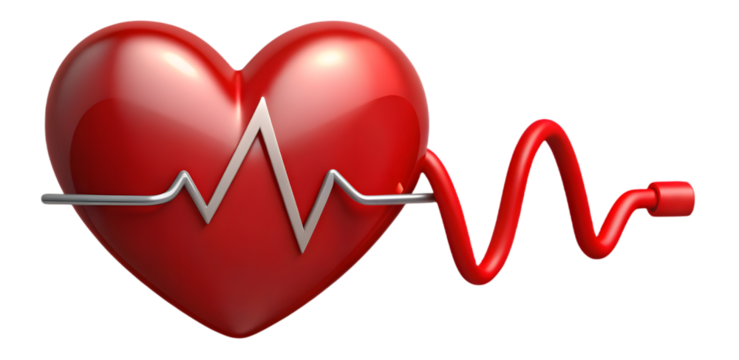 Red Heart With Silver EKG Line On Black Background isolated on a transparent background