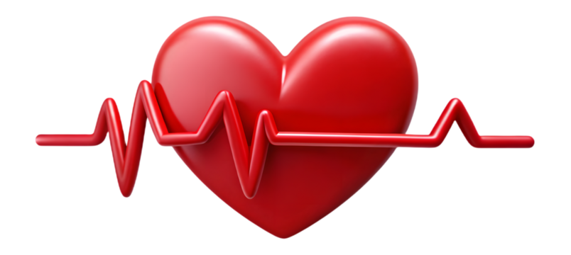 Red Heart With Red EKG Line Through It electrocardiogram isolated on a transparent background