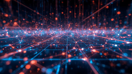 Fototapeta premium Abstract technology glowing with symmetrical light patterns on a digital cyberspace backdrop