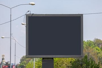 Black Billboard Empty Frame Advertisement at Street Copy Space