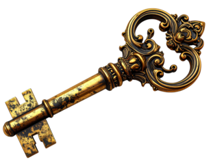 Dynamic Antique Gold Key Accessory, isolated on transparent background PNG