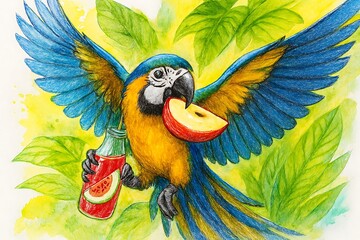 parrot eat the apple 