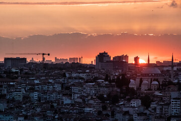 Sunset skyline view of Istanbul, Turkey