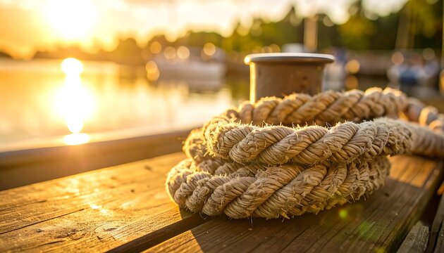 Golden sunset dock rope detail