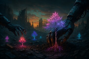 hand touch in the tree