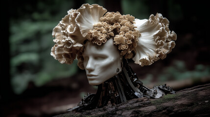 Surreal humanoid with mushroom head