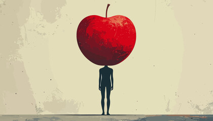 Conceptual illustration of a person with an apple for a head, symbolizing healthy choices and nutritious eating habits