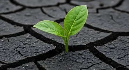 Resilient seedling emerging from arid earth a symbol of hope sustainability and ecological recovery a testament to natures persistent vitality against the odds