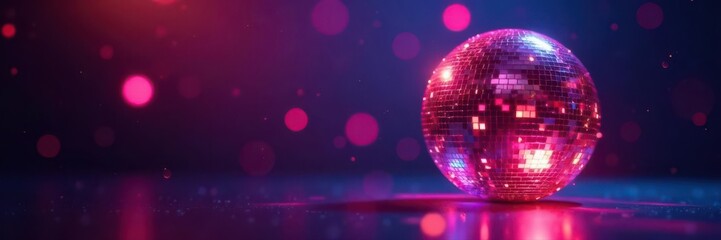 Obraz premium Shimmering disco ball reflecting vibrant light beams on dark background, lights, night, shiny