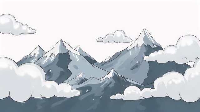 Monochromatic mountain landscape with clouds