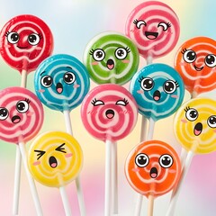 colorful lollipops with face characters