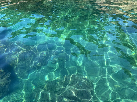 Turquoise sea crystal clear water surface.