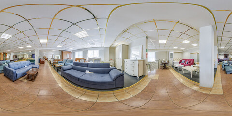  Full spherical seamless hdri panorama 360 degrees view in interior of huge modern hall of furniture trade center mall in equirectangular projection, AR VR content © hiv360