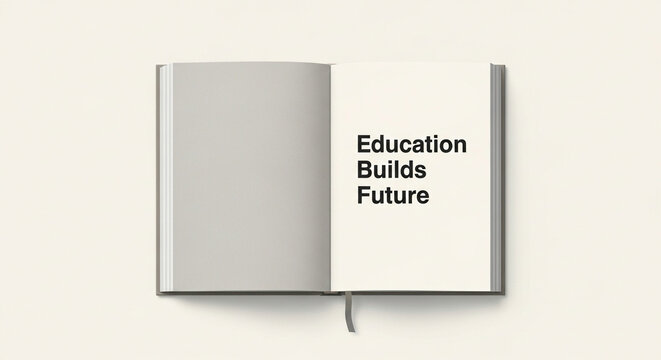 Minimalist poster of open book with text “Education Builds Future” in bold typography.
