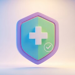Obraz premium Abstract 3d shield with medical cross and checkmark symbol for health and safety