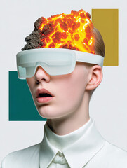 Creative fusion of technology and nature is depicted in a striking photorealistic artwork showcasing a person wearing futuristic glasses