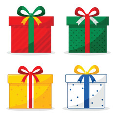 Four festive gift boxes ready for holidays and celebrations