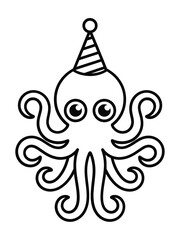 Cute cartoon octopus wearing a party hat celebrating
