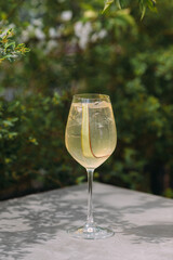 Refreshing summer cocktail with cucumber and ice