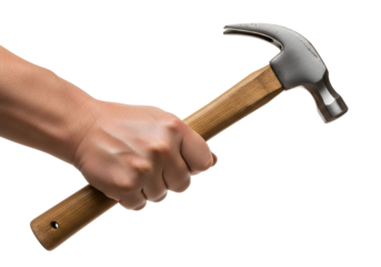 Hand Holding Hammer Against Black Background