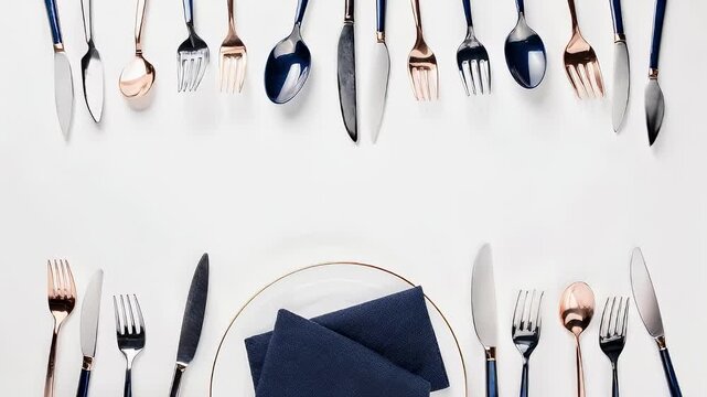 Elegant Dining Utensils on White Tablecloth