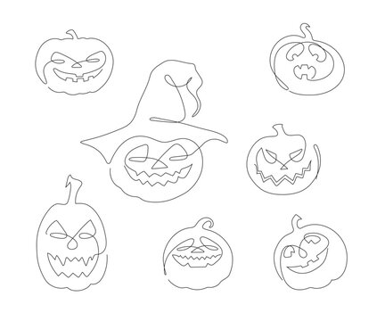 Graphic Halloween clip art with vector line art stylized pumpkins