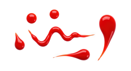 Delicious Tomato Ketchup Splatters Isolated on Transparent Background for Culinary Creations and Food Illustrations, Adding a Tangy Touch to Your Designs