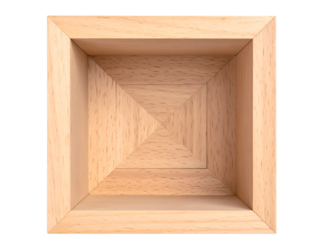 A beautifully crafted wooden box with a unique triangular design, showcasing natural wood grain and texture.