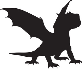 Baby dragon silhouette illustration fantasy creature mythical beast black silhouette si