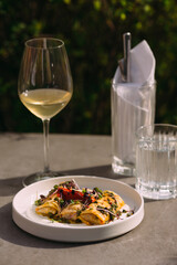 Savory crepes with fresh herbs and white wine