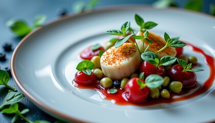 Elegant Fine Dining with Microgreens and Blue Tones