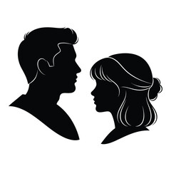 Couple silhouette profile portrait male and female facing each other romance love