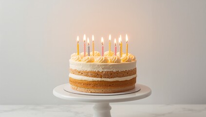 Birthday Cake with Lit Candles and Festive Celebration