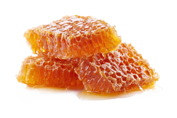 Fresh natural honeycomb with honey drips, isolated on white transparent background