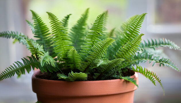 Close Up Of A Davallia Fejeensis Commonly Known As Rabbitrs Foot Fern Growing In A Terracotta Pot The Image Highlights The Plantrs Soft Hairy Rhizomes Draping Over The Pot And Its Delicate Fronds