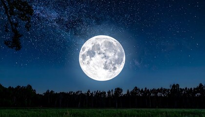 Full moon over a field at night
