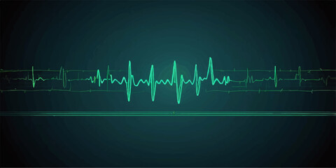 Abstract medical background showing a green cardiogram line on a monitor, illustrating a healthy heart rate